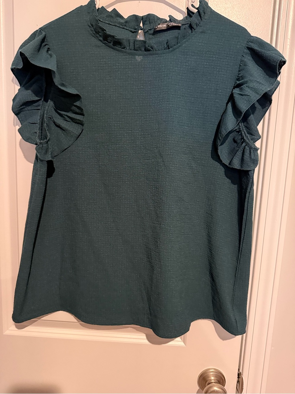 SHEIN Teal Ruffle Sleeve Blouse